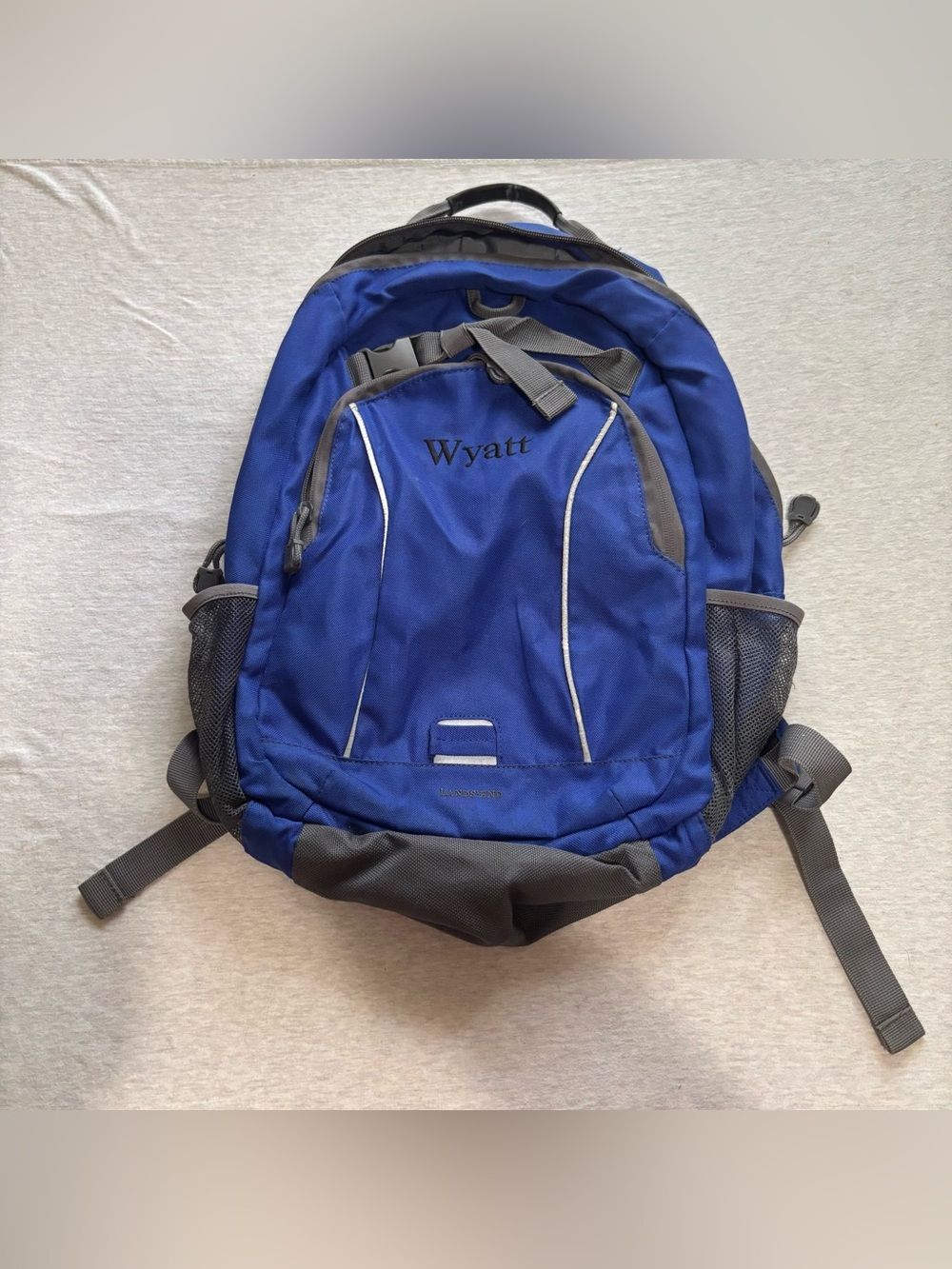 Lands’ End Kids Blue School Backpack Personalized Wyatt 14x18